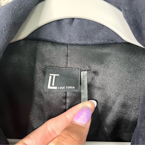 Love Token Vest Women’s Small Dark Blue 100% Rabbit Fur & Suede Waist Tie Long - Picture 4 of 7